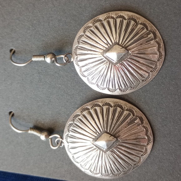 Traditional Sterling Silver Concho Dangle Earrings - Picture 12 of 13